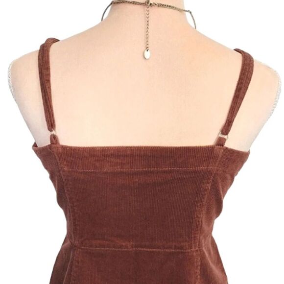 Y2K Brown Clay Boho Sleeveless Button Front Corduroy Mini Dress Large - Picture 14 of 16